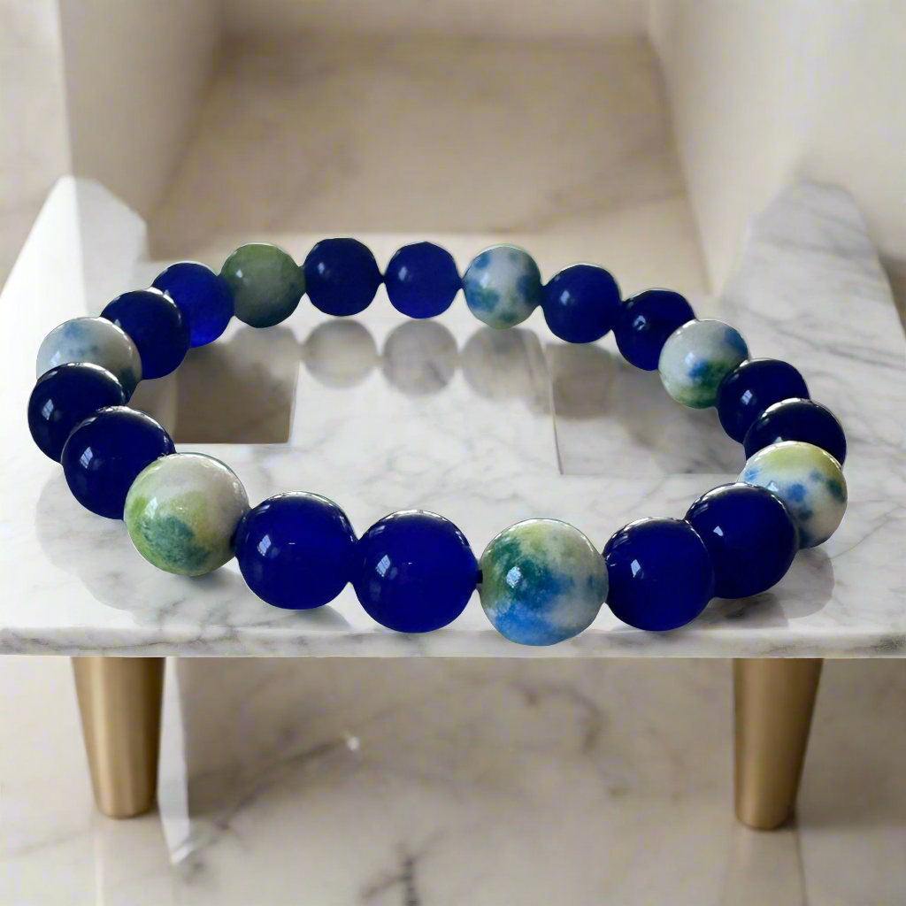 Blue Chalcedony  Beads and  Persian Jade beats stretch bracelet.