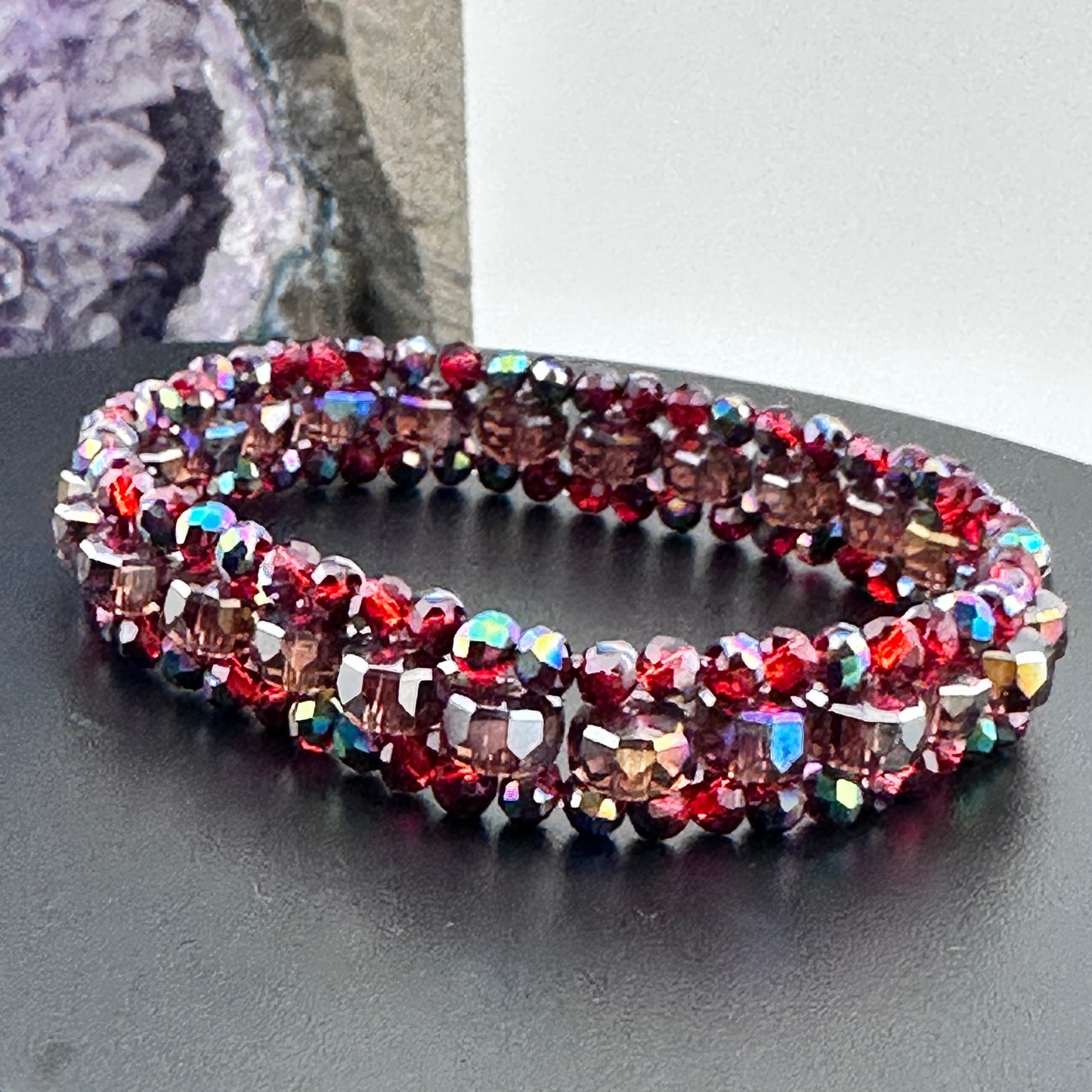 Austrian Crystals three tier layer stretch bracelet