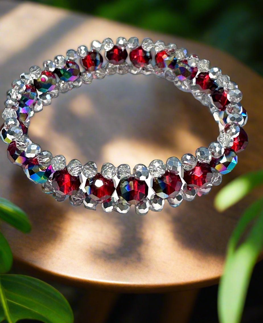 Faceted AB Red Austria Crystal Bead Glass Rondelle three tear stretch Bracelet