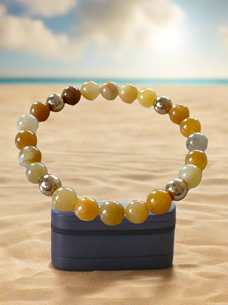 Amber stones with 18 K gold felt spacers stretch bracelet