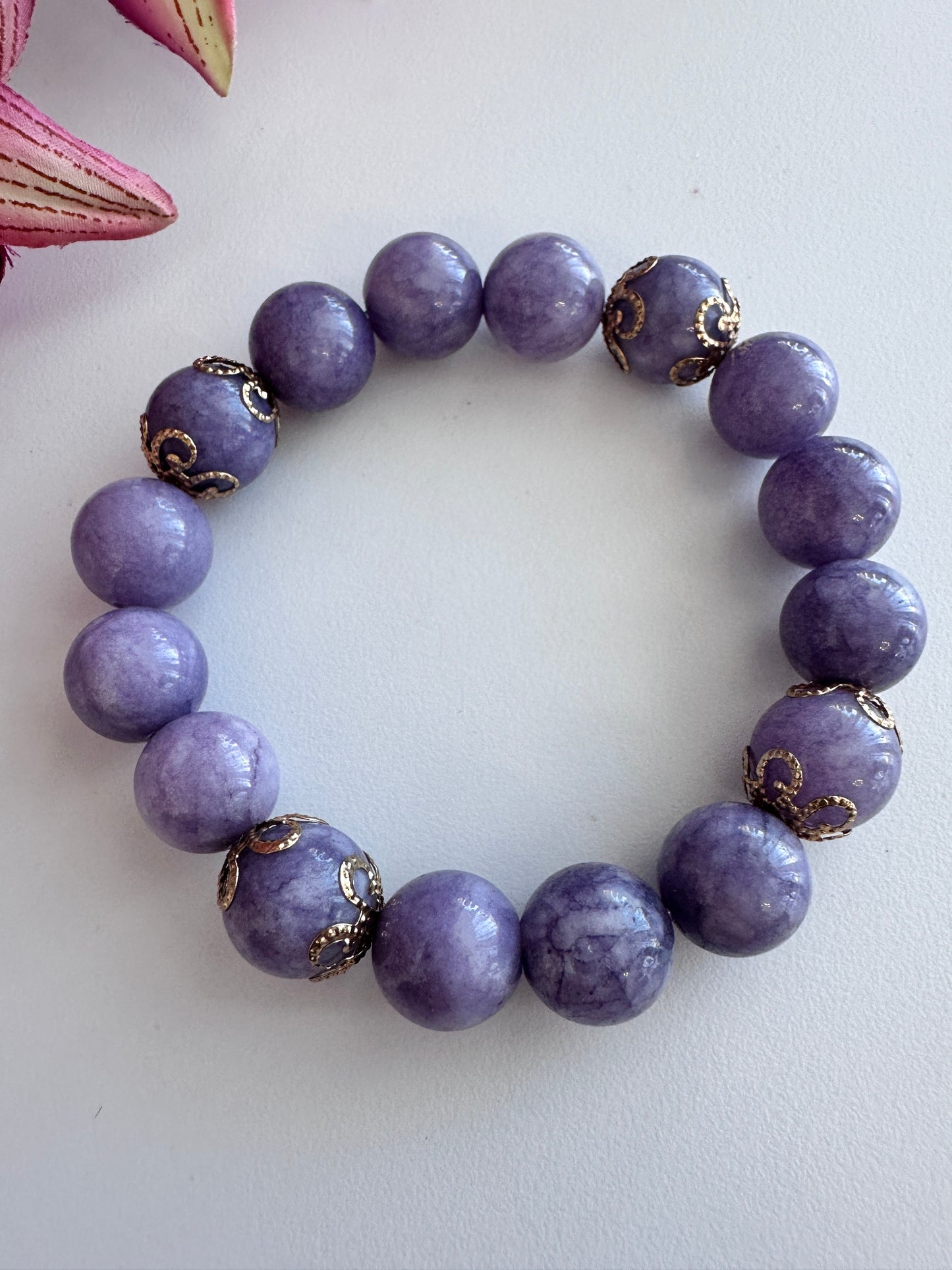 Purple Angelite, Stretch Beaded Bracelet. - Creations by Rosa