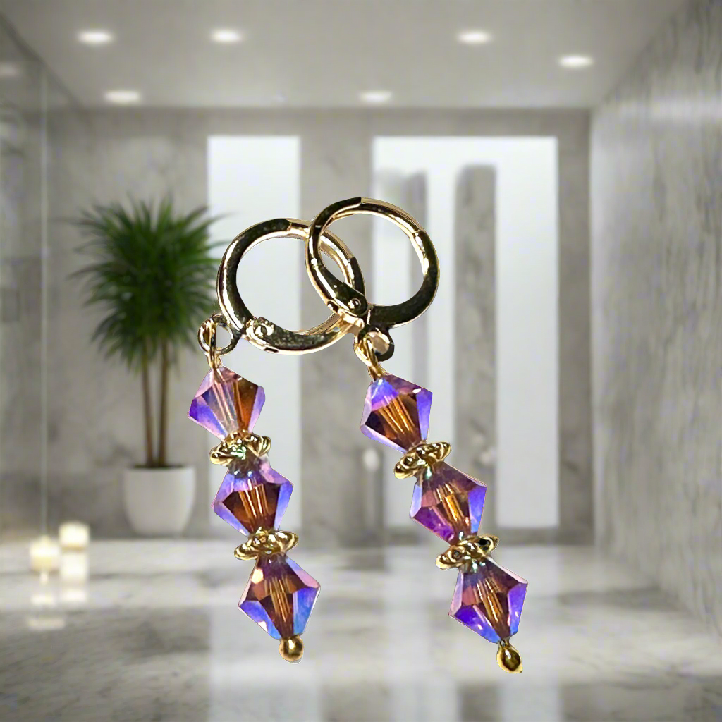 Swarovski Crystal Bicone light, amethyst, Dangle Earrings. - Creations by Rosa