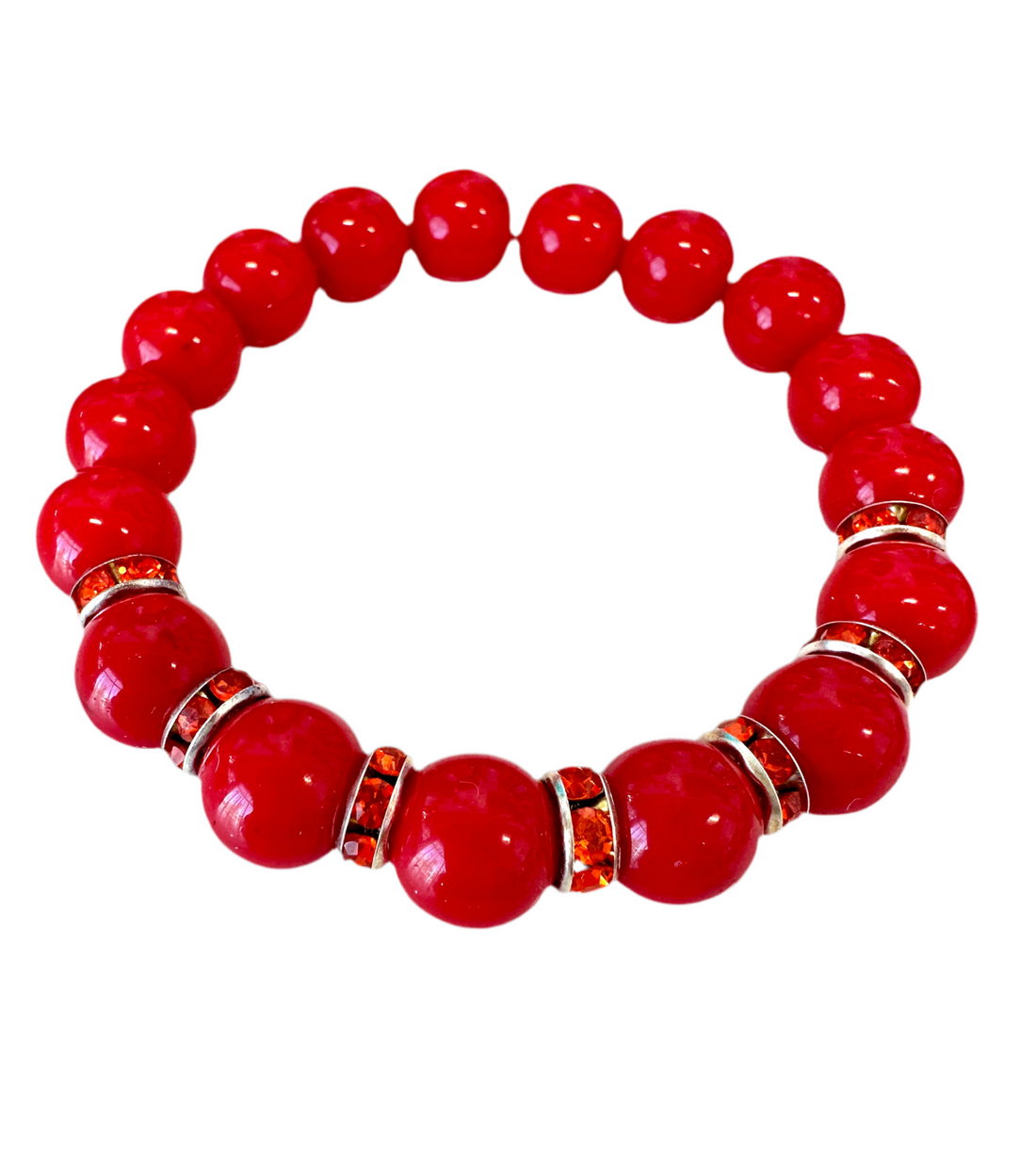 This high-quality Red Coral bracelet, designed with handmade stretches and gold and rondelle spacers, is an ideal present for anyone.