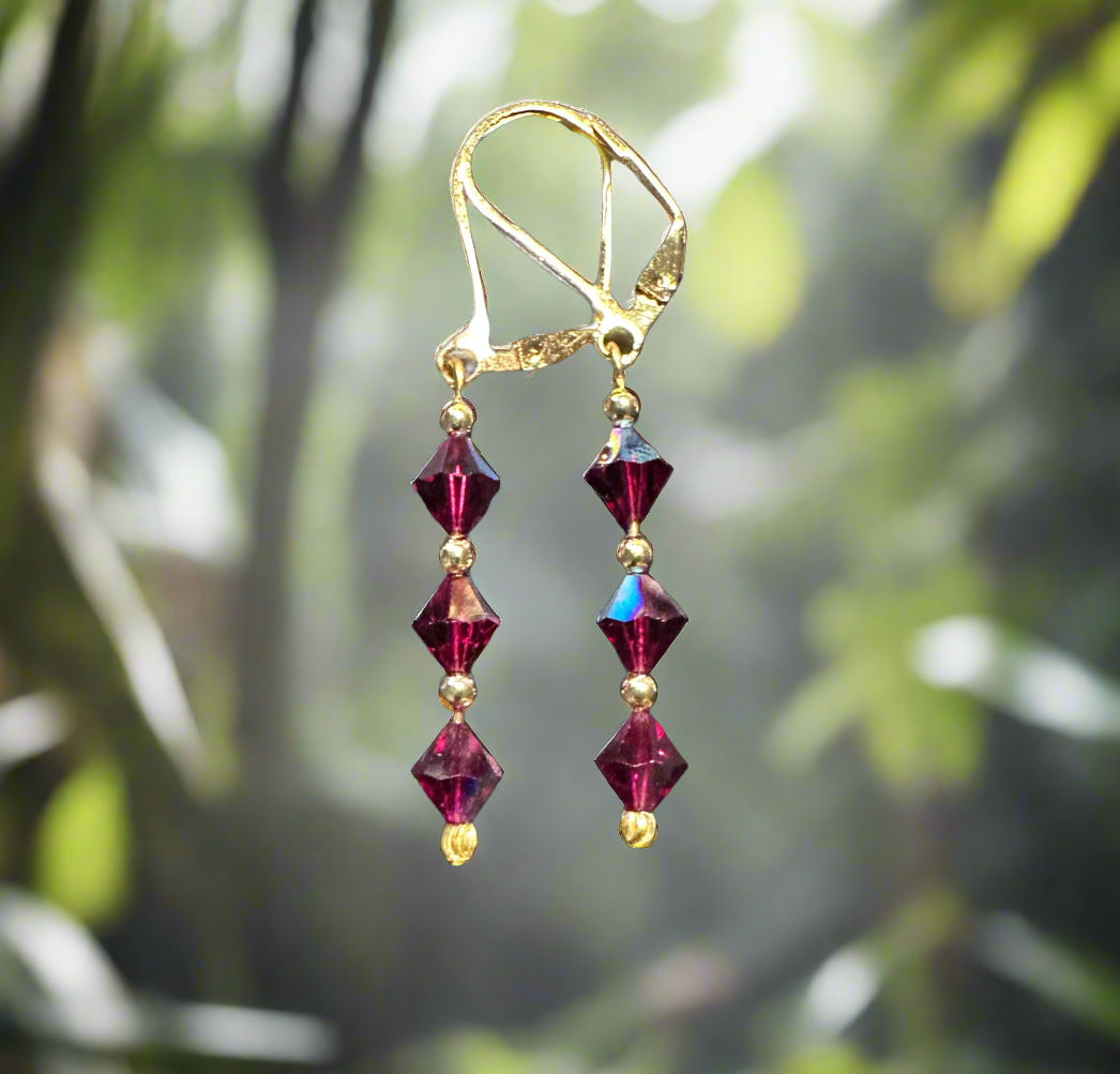 Swarovski  Crystal Ruby Dangle Earring, 14K Gold Plated Earring, Birthstone Gift Earring, Dangling Ruby Earring, Daily Earring, Gift Earring. - Creations by Rosa