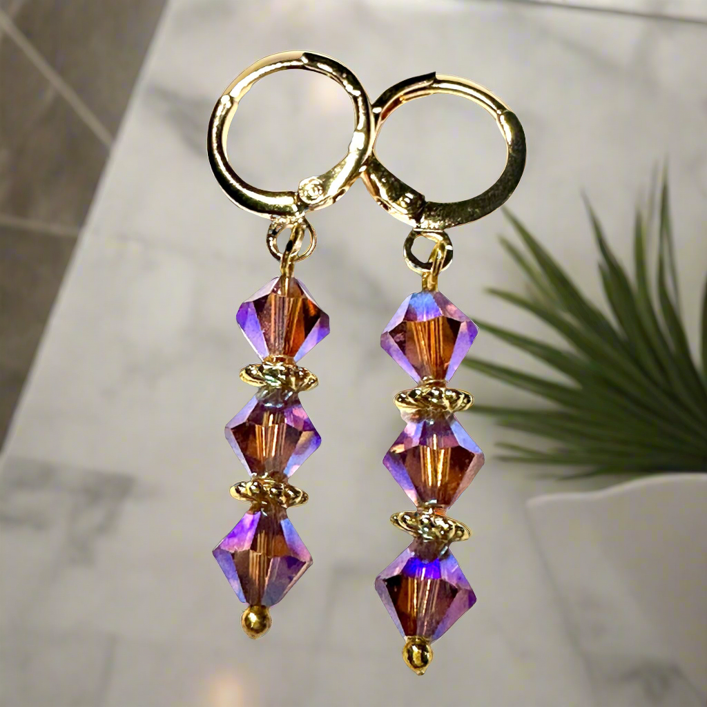 Swarovski Crystal Bicone light, amethyst, Dangle Earrings. - Creations by Rosa