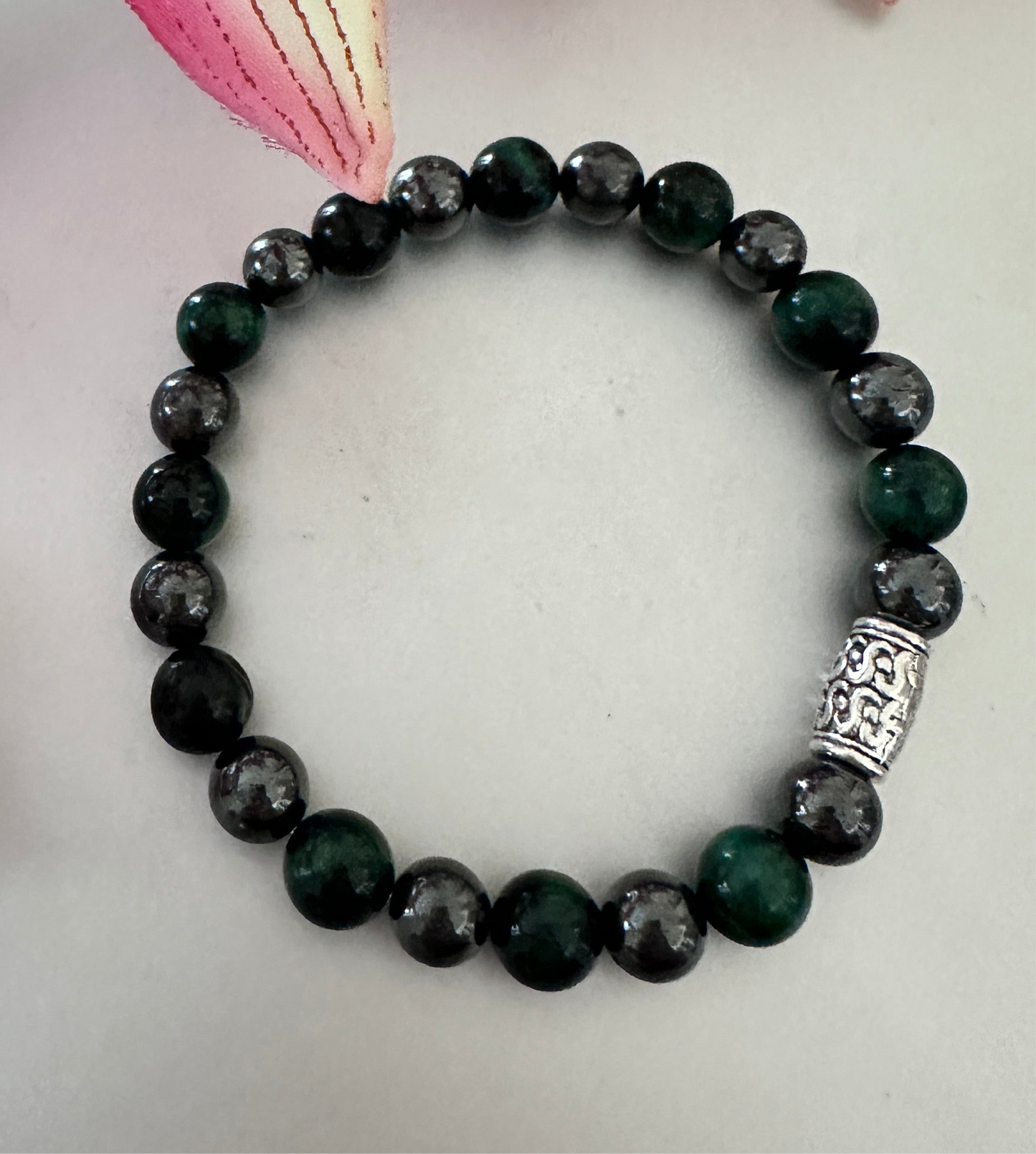 Hematite with green tigers eye bracelet.