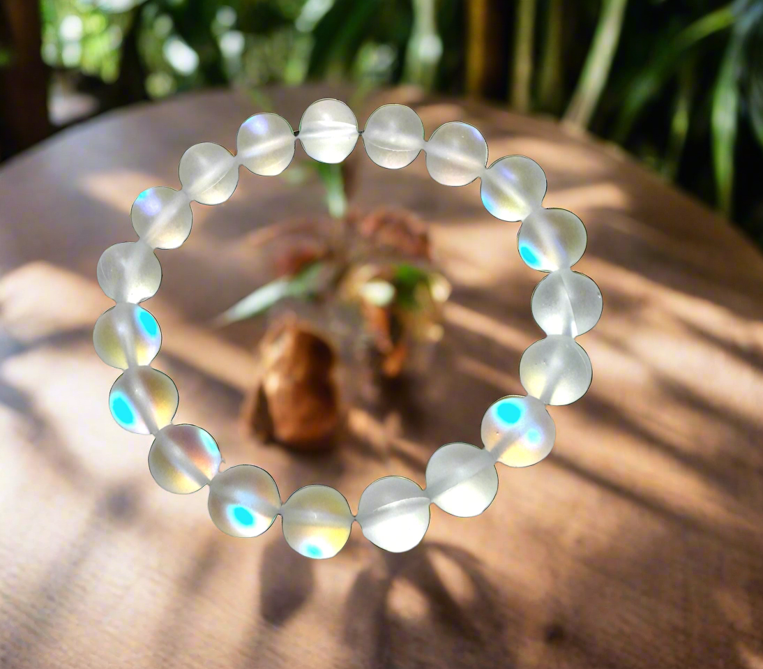 Frosted Natural White Austrian Crystal
 Stretch Bracelet.