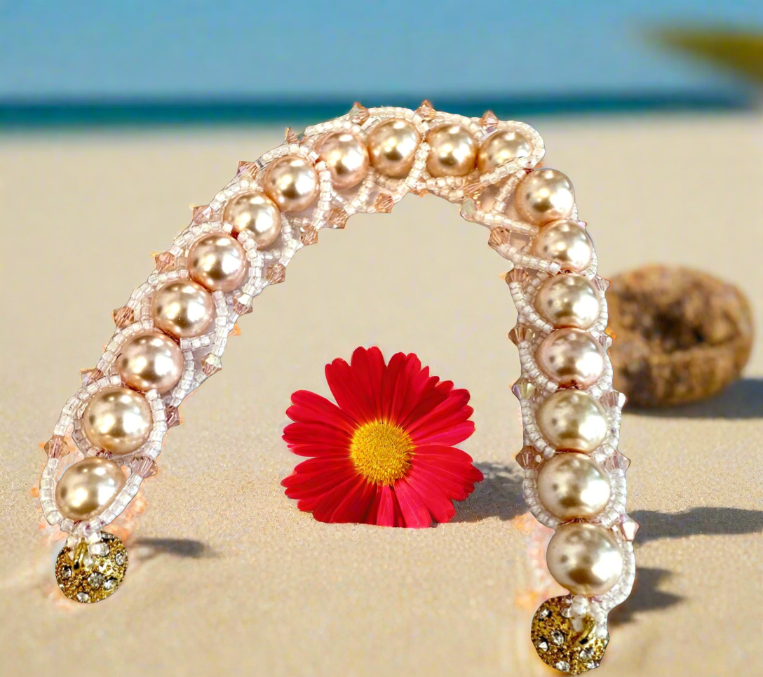 Flat-spiral bracelet with faux pearls and Miyuki seed beads bracelet with the magnetic clasp - Creations by Rosa