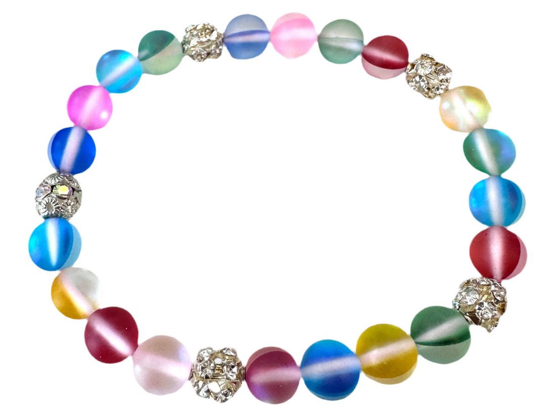 Matte Aurora Crystal Glass Beads stretch bracelet.