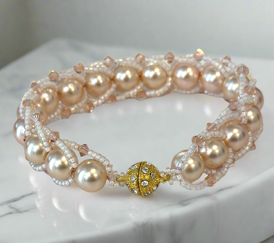 Flat-spiral bracelet with faux pearls and Miyuki seed beads bracelet with the magnetic clasp - Creations by Rosa