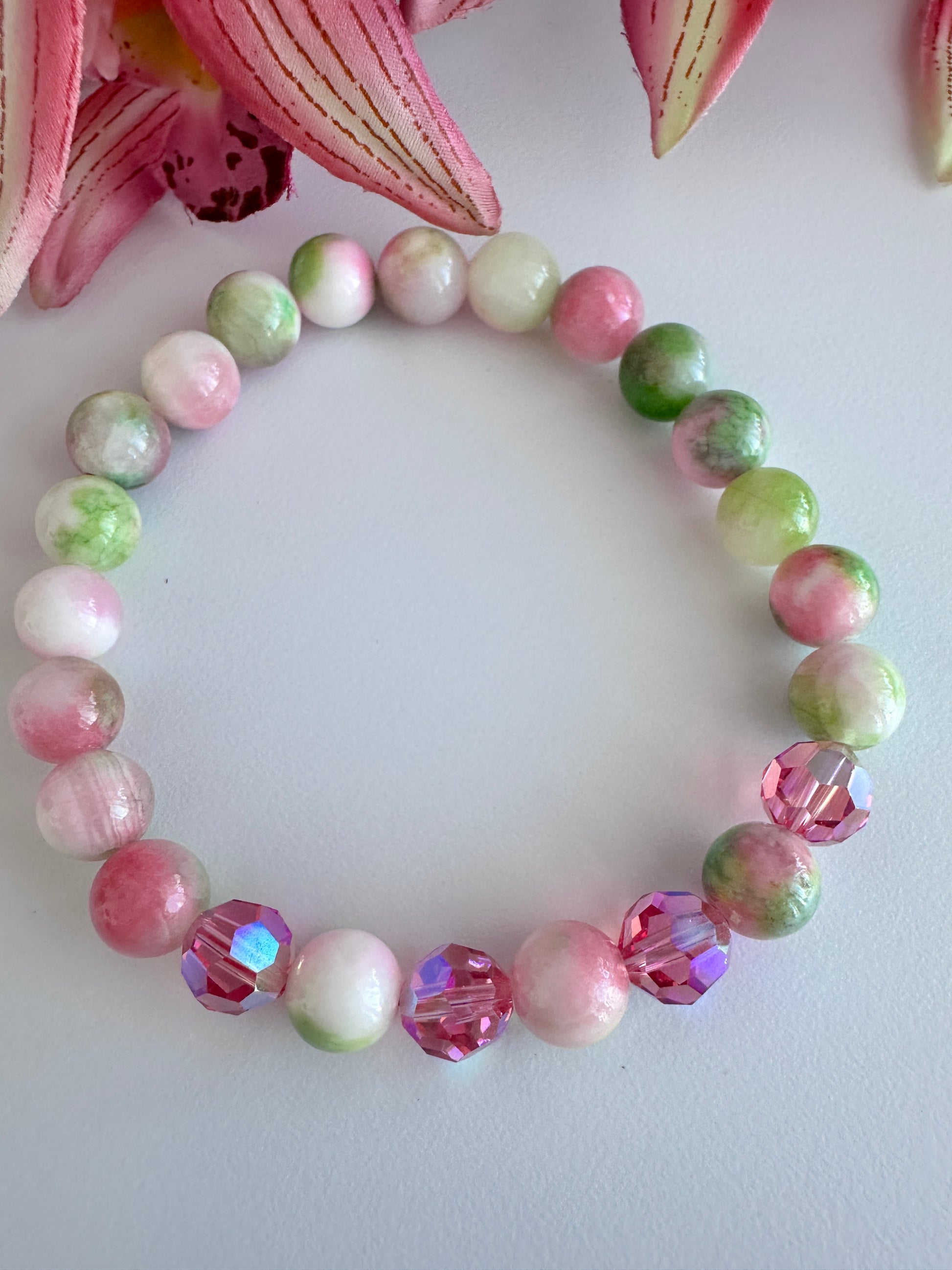 Persian Jade beats with Cristal glass Stretch bracelet - Creations by Rosa