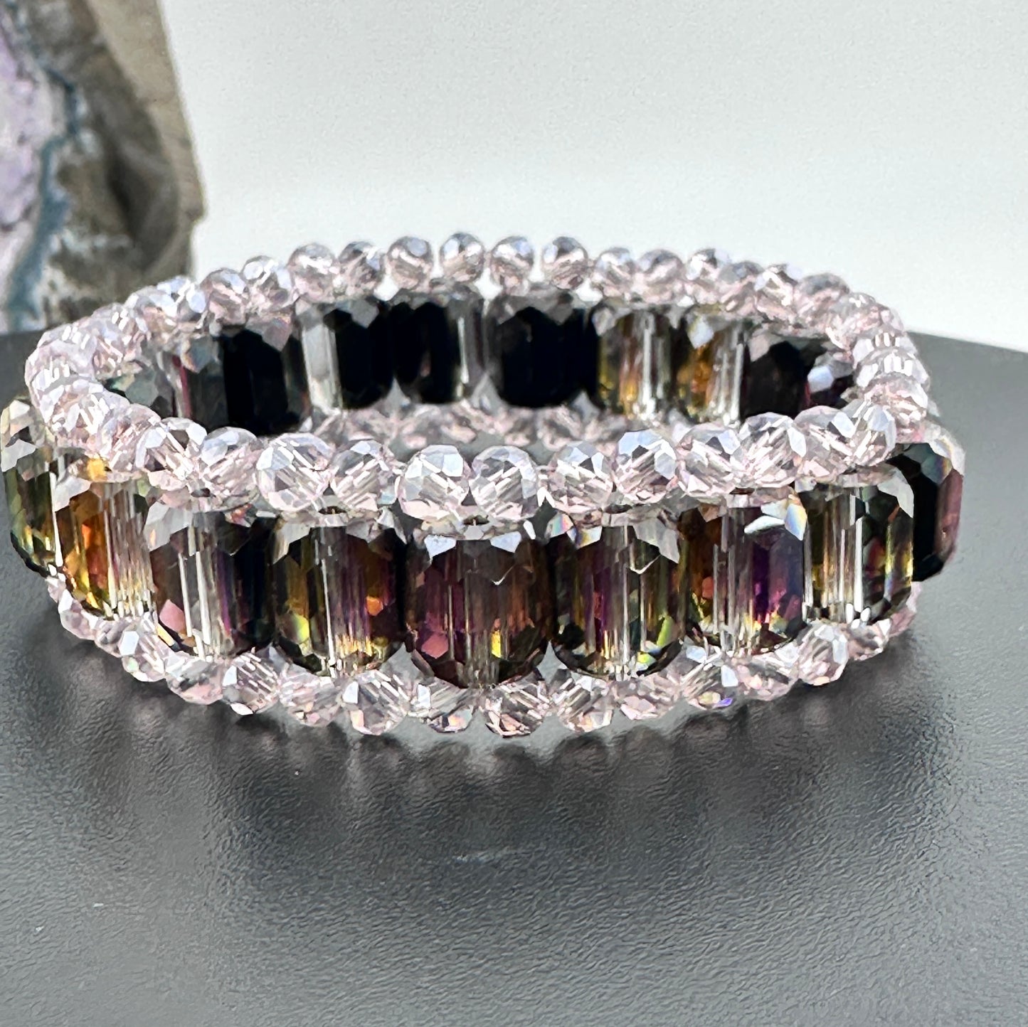 Multifaceted AB Crystal stretch bracelet