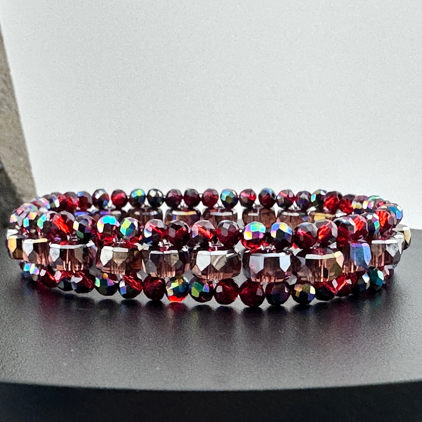 Austrian Crystals three tier layer stretch bracelet