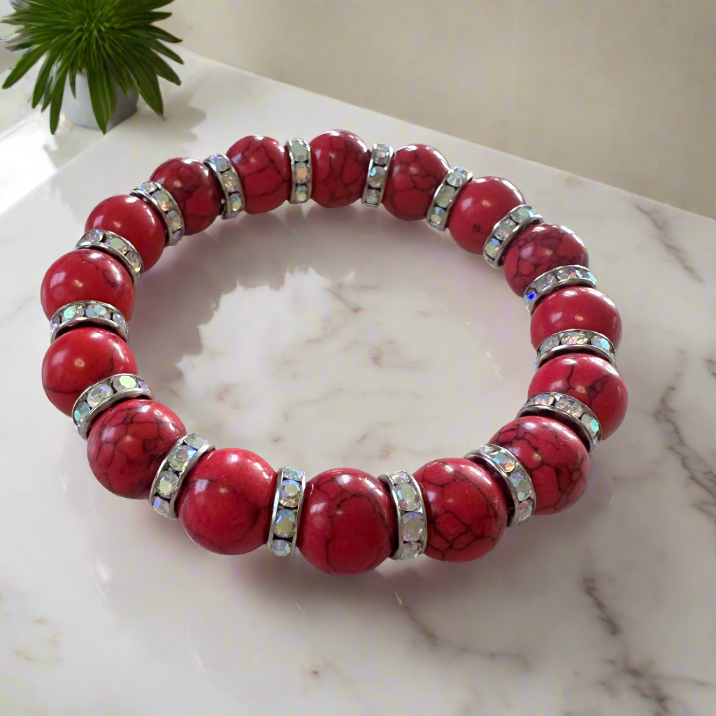 Red Line Turquoise stretch bracelet with rhinestones spaces