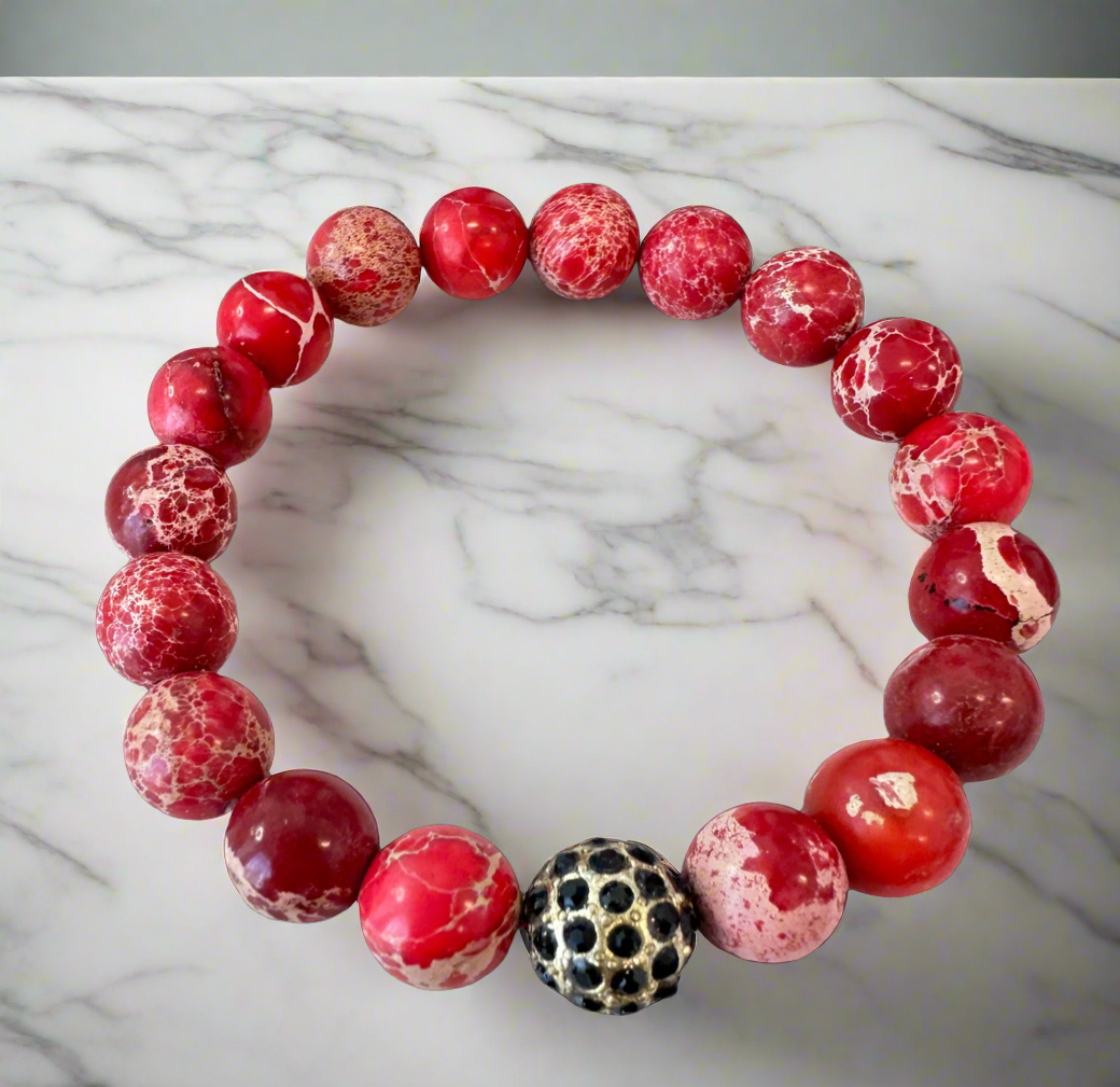 Natural Red Imperial Jasper. stretch bracelet