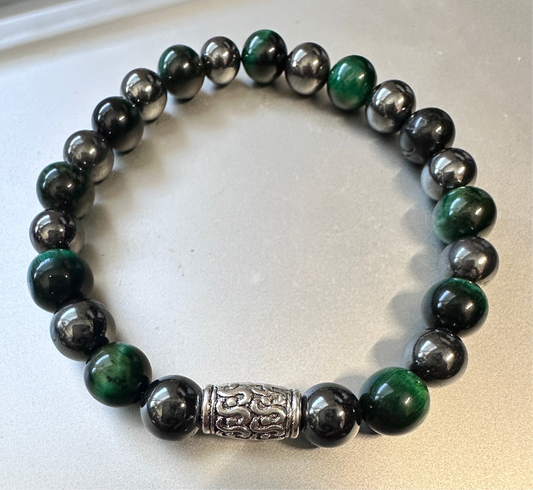 Hematite with green tigers eye bracelet.