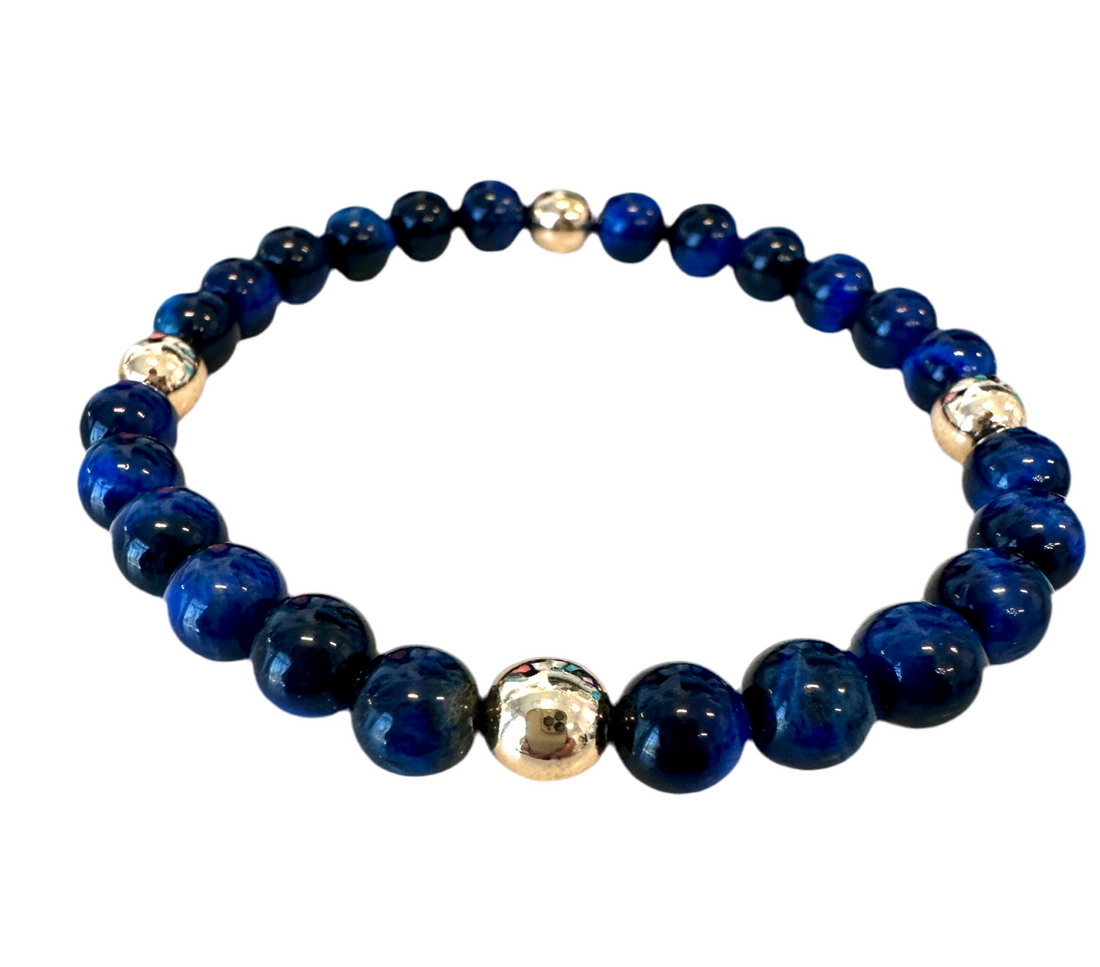 Tigers-Eye stretch bracelet, handcrafted with 6 gold-plated beads.