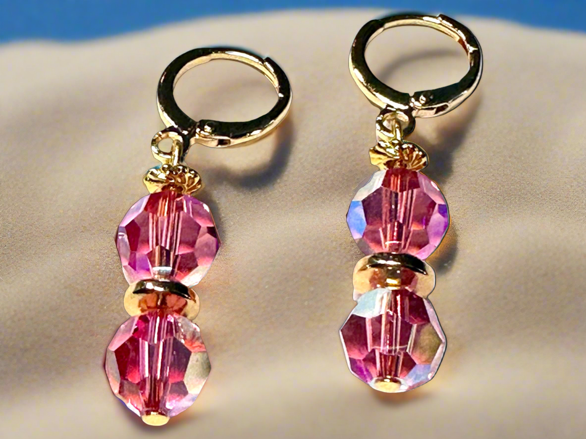 Faceted Round Rose (AB2X) 8mm Swarovski Crystal Earrings with Gold Plating. - Creations by Rosa