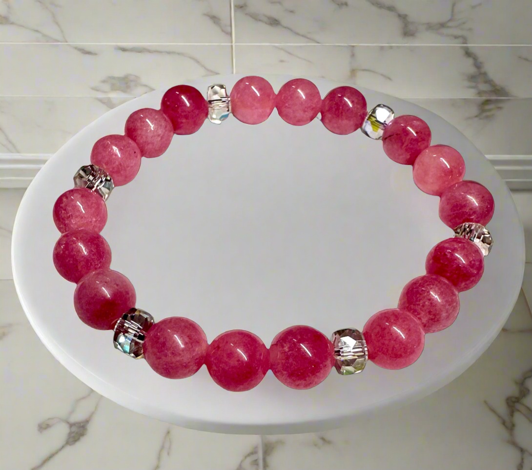 Argentine Rhodochrosite Beads, handmade stretch bracelet.