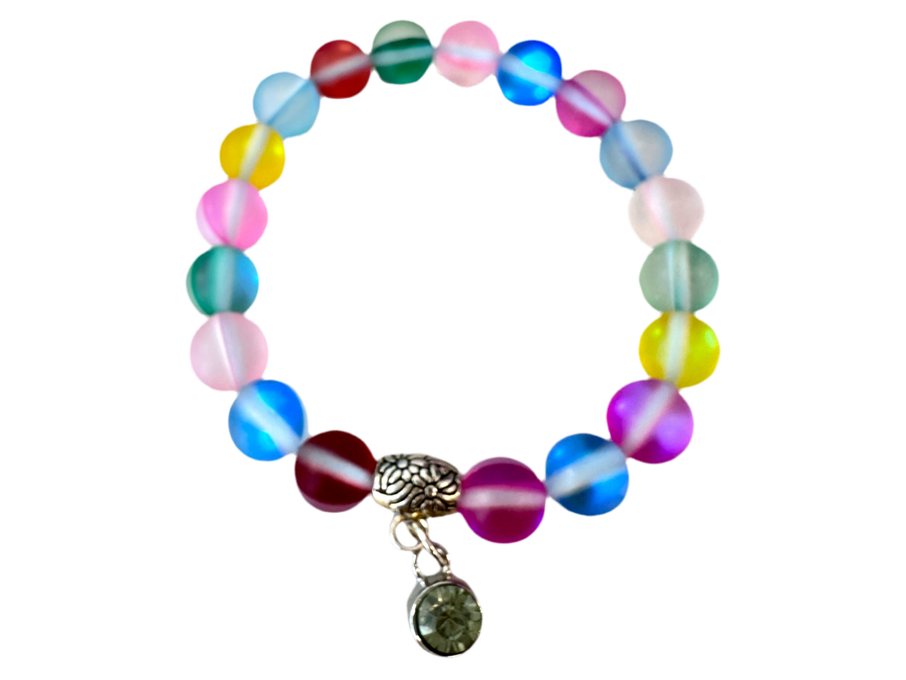 Matte Aurora Crystal Glass Beads stretch bracelet.