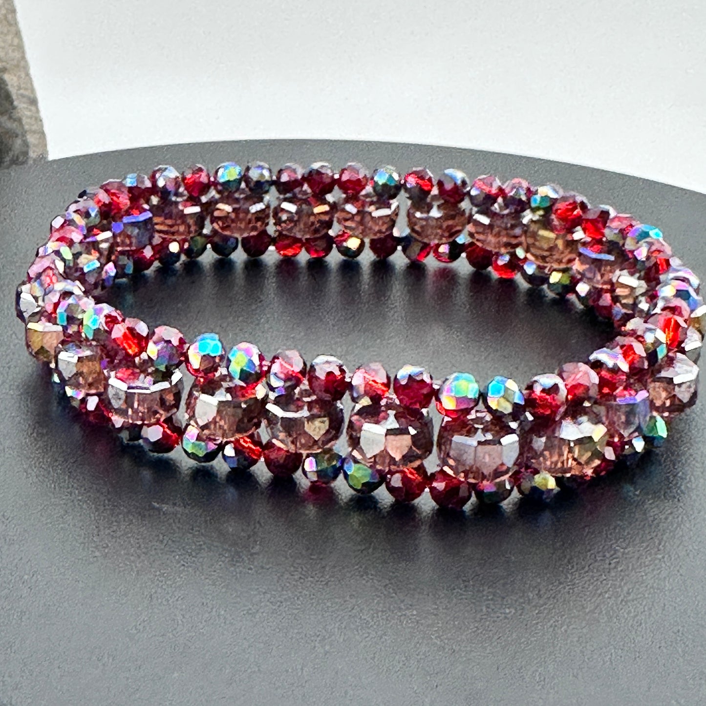 Austrian Crystals three tier layer stretch bracelet