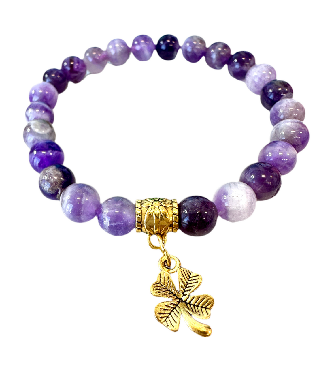 This handmade Amethyst stretch bracelet with spacers is a powerful stone with spiritual healing capabilities and makes a great gift for loved ones.