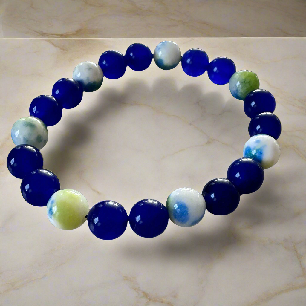 Blue Chalcedony  Beads and  Persian Jade beats stretch bracelet.