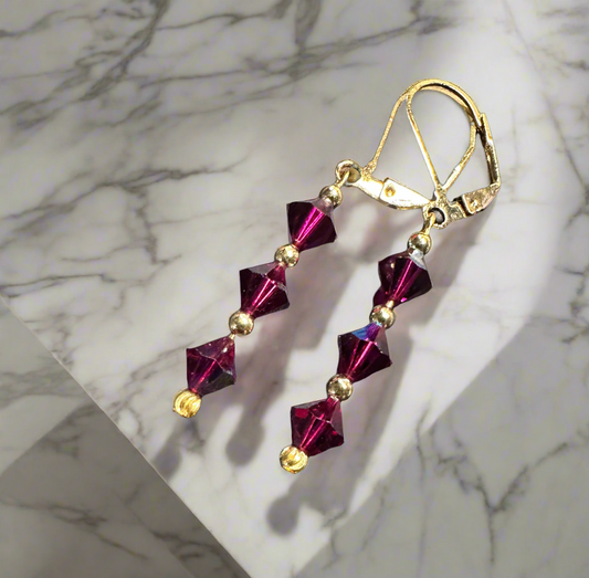 Swarovski  Crystal Ruby Dangle Earring, 14K Gold Plated Earring, Birthstone Gift Earring, Dangling Ruby Earring, Daily Earring, Gift Earring. - Creations by Rosa