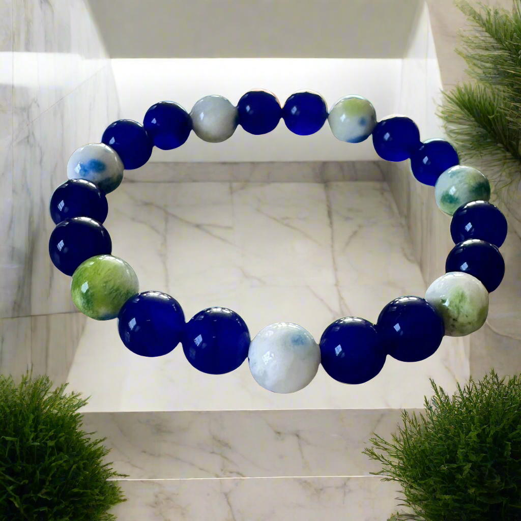 Blue Chalcedony  Beads and  Persian Jade beats stretch bracelet.