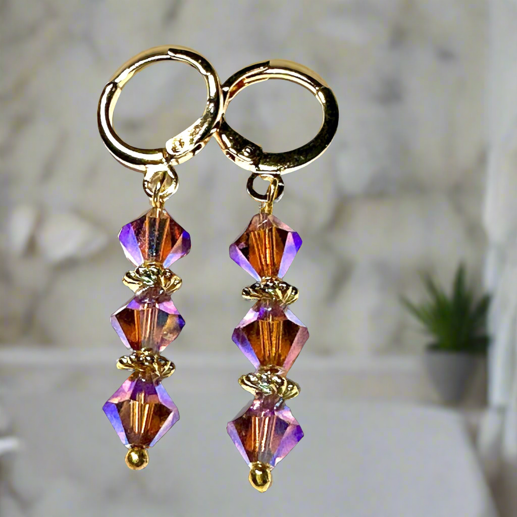 Swarovski Crystal Bicone light, amethyst, Dangle Earrings.