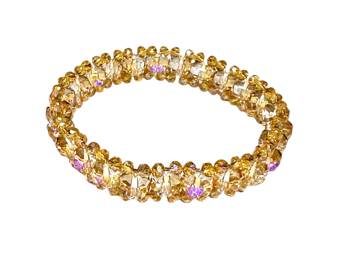 Crystal Glass Wheel Shape Round Faceted three tear Stretch Beaded Bracelet is handmade,