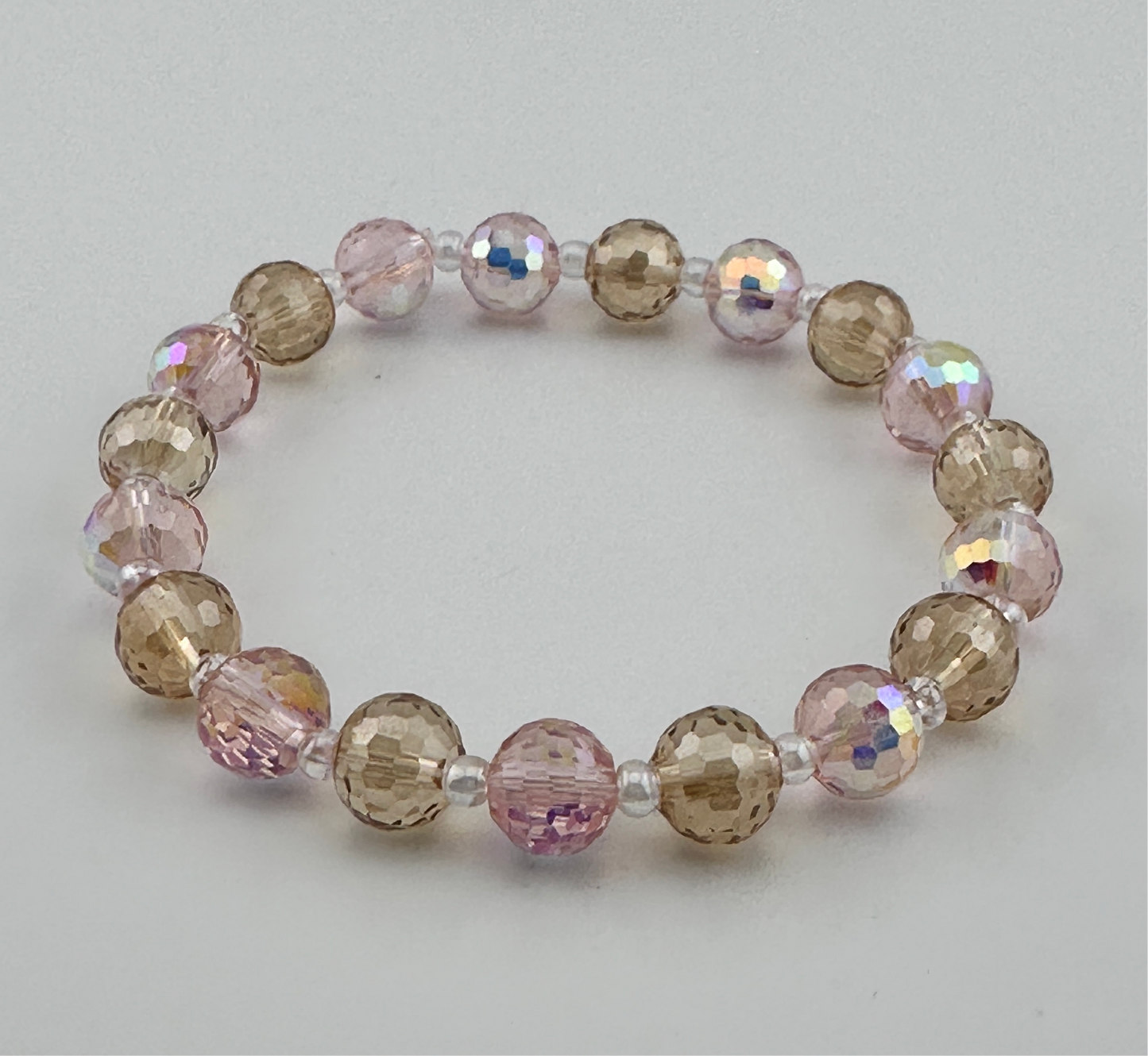 Pink & champagne carved beads Bracelet