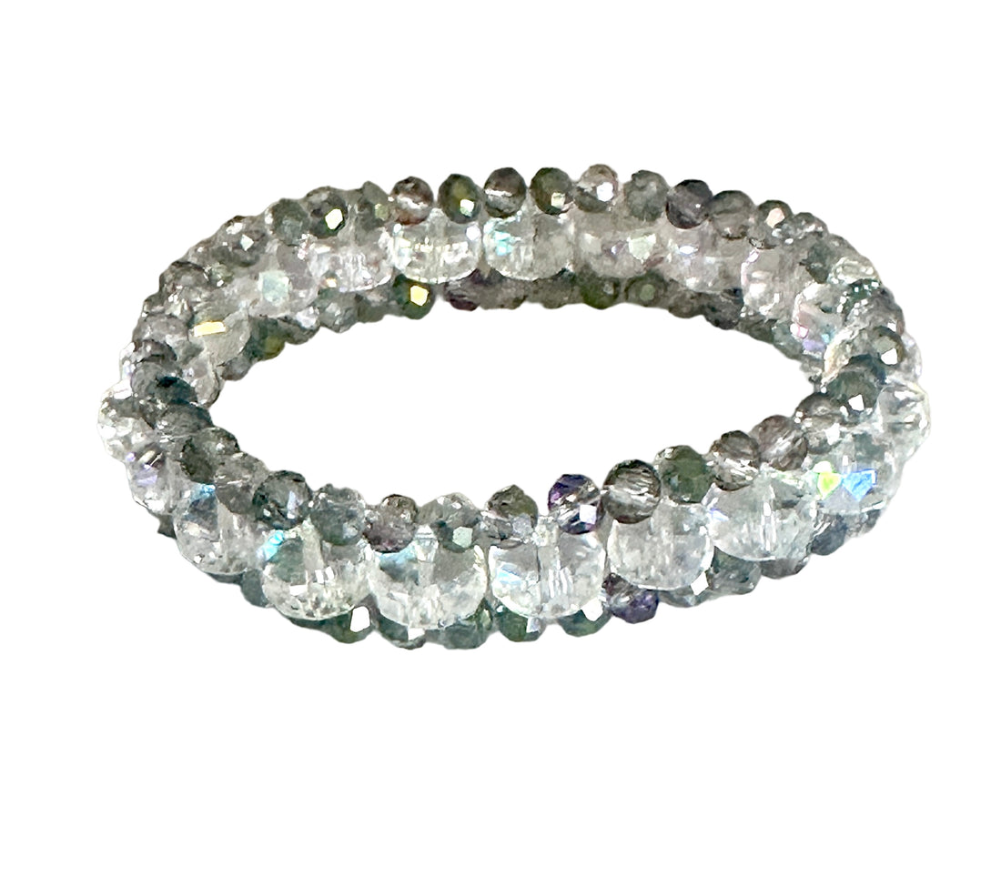 Austrian Crystal Glass Wheel Shape Round Faceted three tear Stretch Beaded Bracelet.