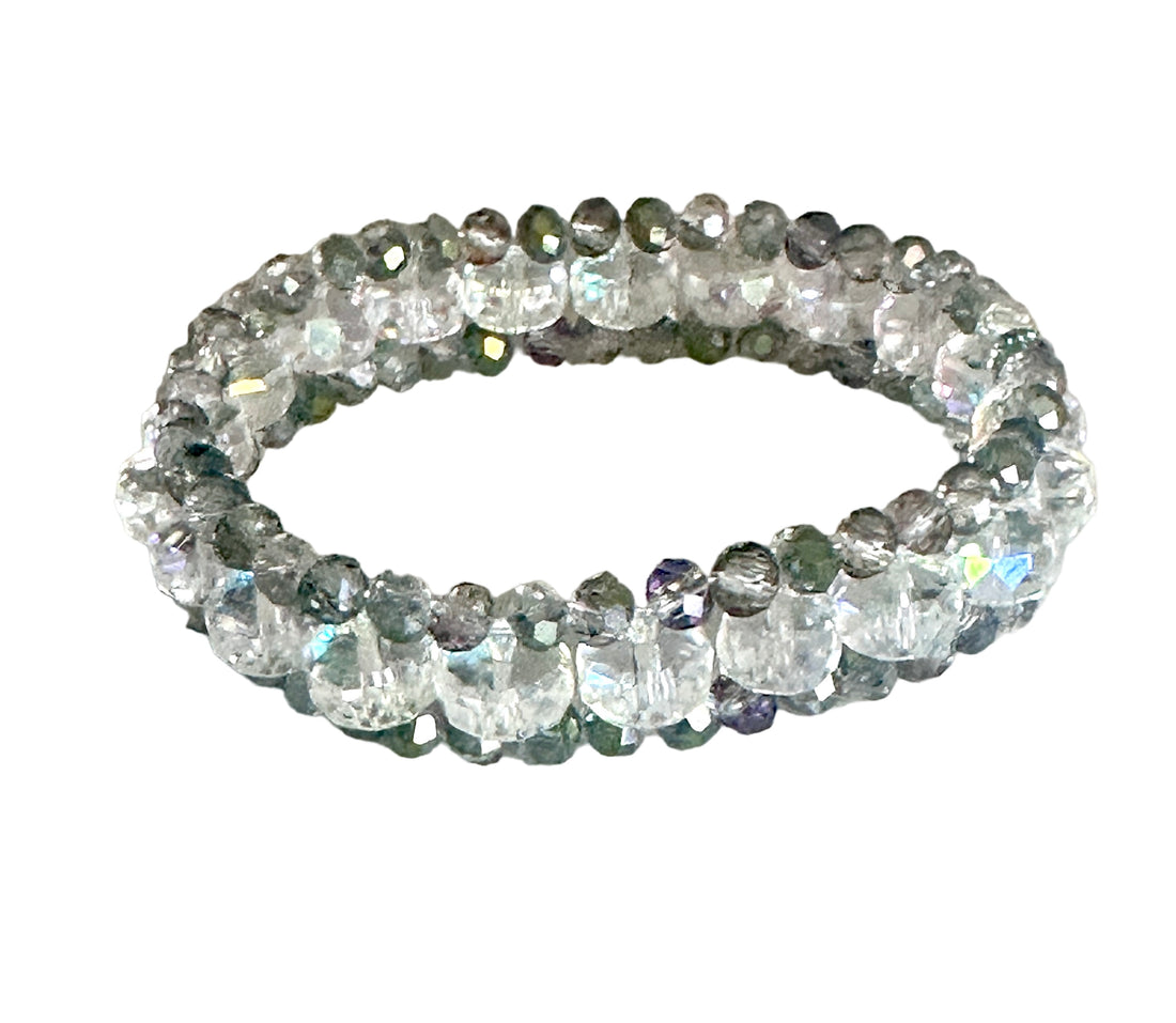 Austrian Crystal Glass Wheel Shape Round Faceted three tear Stretch Beaded Bracelet.