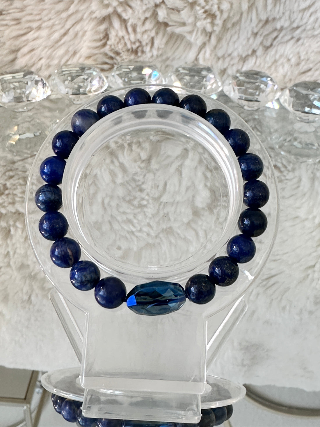 Lapis Lazuli stone stretch brace, with a crystal spacer 8mm beads.